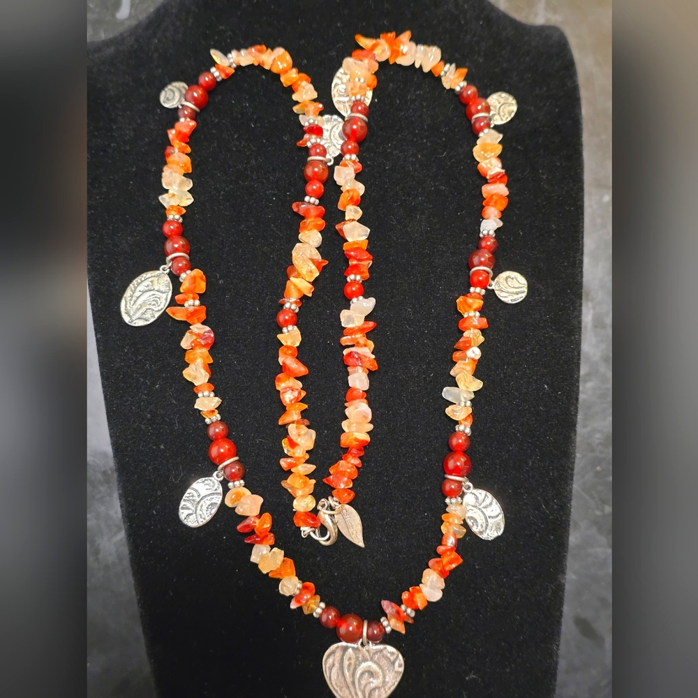 Elegant Beaded Carnelian Necklace with Silver Accents